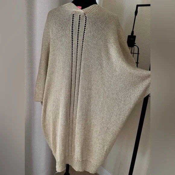 Lilly Pulitzer Gold Metallic Open Cardigan Pockets Lightweight Size M - Picture 8 of 10